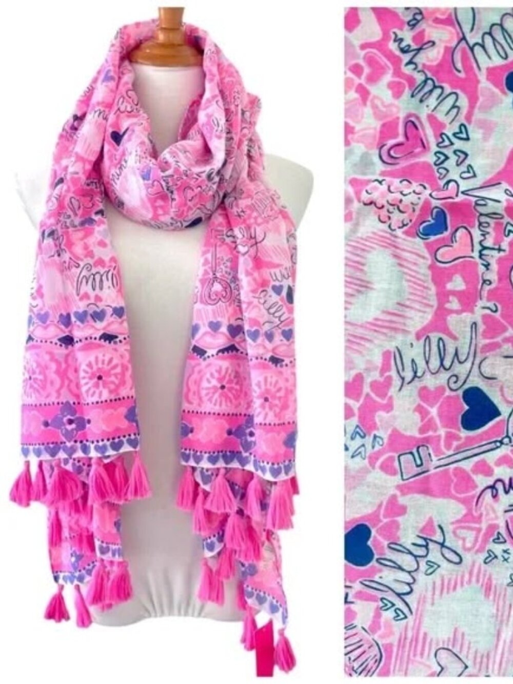 Lilly Pulitzer Prosecco Pink Lilac You A Lot Valentine Scarf Resort Tassels